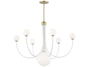 Mitzi Coco 39" Wide 7-Light Aged Brass Soft Off White Glass LED Globe Chandelier MITH234807AGBWH
