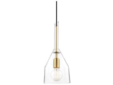 Mitzi Sloan 7" 1-Light Aged Brass Clear Glass Bell Geometric Mini Pendant MITH252701SAGB