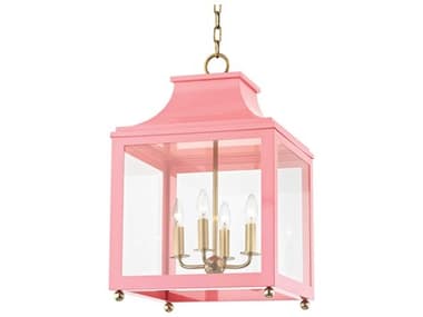 Mitzi Leigh 16" Wide 4-Light Aged Brass Pink Glass Candelabra Lantern Chandelier MITH259704LAGBPK