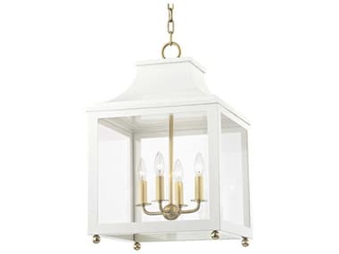 Mitzi Leigh 16" Wide 4-Light Aged Brass Soft Off White Glass Candelabra Lantern Chandelier MITH259704LAGBWH