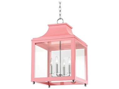 Mitzi Leigh 16" Wide 4-Light Polished Nickel Pink Glass Candelabra Lantern Chandelier MITH259704LPNPK