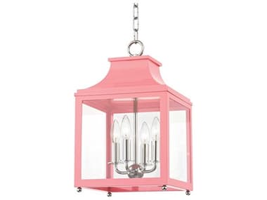 Mitzi Leigh 11" Wide 4-Light Polished Nickel Pink Glass Candelabra Lantern Chandelier MITH259704SPNPK