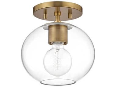 Mitzi Margot 8" 1-Light Aged Brass Glass Globe Semi Flush Mount MITH270601AGB