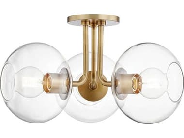 Mitzi Margot 20" 3-Light Aged Brass Glass Globe Semi Flush Mount MITH270603AGB