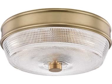 Mitzi Lacey 10" 2-Light Aged Brass Glass Drum Flush Mount MITH309501AGB