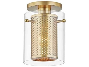 Mitzi Elanor 5" 1-Light Aged Brass Glass Cylinder Semi Flush Mount MITH323601AGB