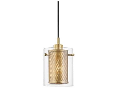 Mitzi Elanor 5" 1-Light Aged Brass Glass Cylinder Mini Pendant MITH323701AGB