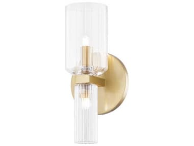 Mitzi Tabitha 10" Tall 2-Light Aged Brass Glass LED Wall Sconce MITH384301AGB