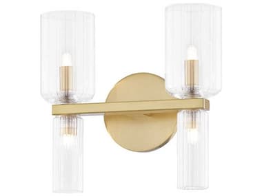 Mitzi Tabitha 10" Wide 4-Light Aged Brass Glass LED Vanity Light MITH384302AGB