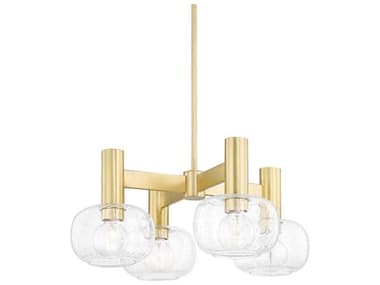 Mitzi Harlow 23" Wide 4-Light Aged Brass Glass Round Chandelier MITH403804AGB
