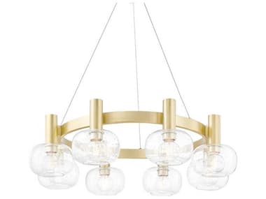 Mitzi Harlow 35" Wide 8-Light Aged Brass Glass Round Chandelier MITH403808AGB