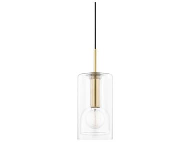 Mitzi Belinda 6" 1-Light Aged Brass Glass Cylinder Mini Pendant MITH415701AAGB