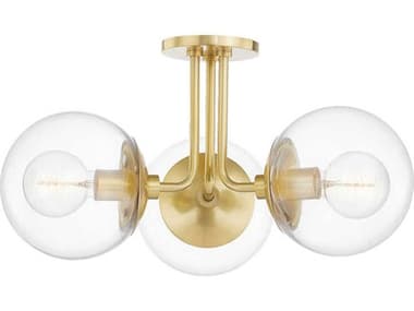 Mitzi Meadow 20" 3-Light Aged Brass Glass Globe Semi Flush Mount MITH503603AGB