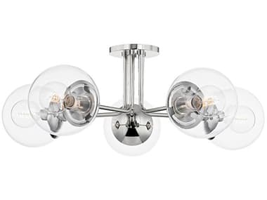 Mitzi Meadow 30" 5-Light Polished Nickel Glass Globe Semi Flush Mount MITH503605PN