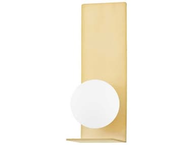 Mitzi Lani 14" Tall 1-Light Aged Brass White Glass LED Wall Sconce MITH533101AGB