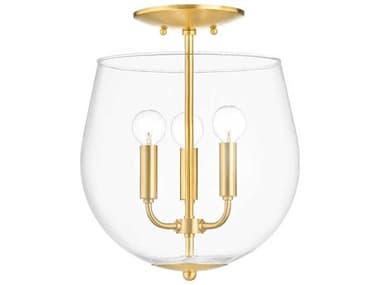 Mitzi Bobbi 12" 3-Light Aged Brass Glass Bowl Semi Flush Mount MITH557603AGB