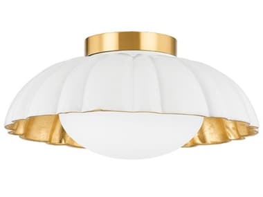 Mitzi Penelope 14" 1-Light Aged Brass White Dome Flush Mount MITH666501AGBCSW