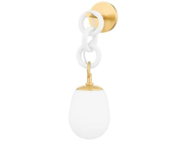 Mitzi Marina 21&quot; Tall 1-Light Aged Brass Textured White Glass Wall Sconce MITH690101AGBTWH