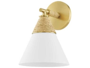 Mitzi Mica 10" Tall 1-Light Aged Brass White Wall Sconce MITH709101AGBTWH
