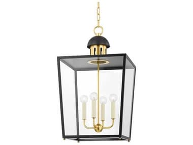 Mitzi June 16" Wide 4-Light Aged Brass Black Glass Candelabra Lantern Chandelier MITH737704LAGBSBK