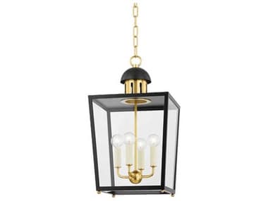 Mitzi June 12" Wide 4-Light Aged Brass Black Glass Candelabra Lantern Chandelier MITH737704SAGBSBK