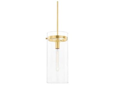 Mitzi Haisley 7" 1-Light Aged Brass Glass Cylinder Mini Pendant MITH756701LAGB