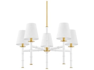 Mitzi Banyan 28&quot; Wide 5-Light Aged Brass White Candelabra Chandelier MITH759805AGBSWH