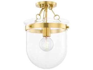 Mitzi Dunbar 10" 1-Light Aged Brass Glass Bowl Semi Flush Mount MITH763601AGB