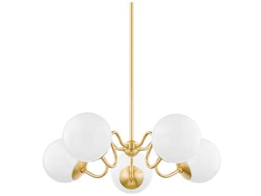 Mitzi Havana 5-Light Aged Brass Glass Globe Chandelier MITH772805AGB