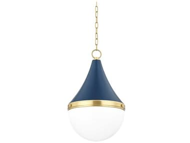 Mitzi Ciara 14&quot; 1-Light Aged Brass Soft Navy Blue Glass Pendant MITH787701LAGBSNY