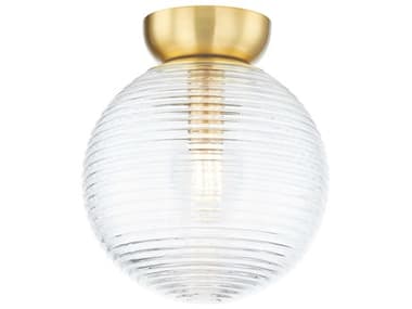 Mitzi Sara 10" 1-Light Aged Brass Glass Globe Flush Mount MITH815501AGB