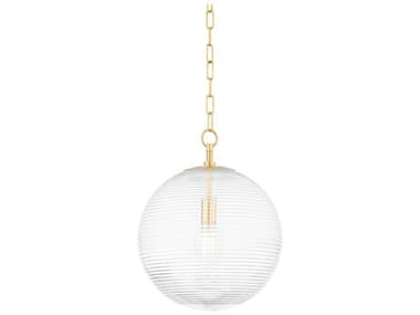 Mitzi Sara 15" 1-Light Aged Brass Glass Globe Pendant MITH815701LAGB