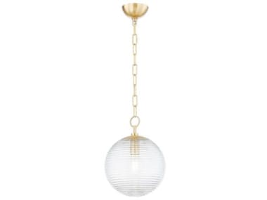 Mitzi Sara 10" 1-Light Aged Brass Glass Globe Mini Pendant MITH815701SAGB