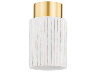 Mitzi Corissa 5" 1-Light Aged Brass Ceramic Whitewash Bisque Cylinder Flush Mount MITH830501AGBCWB