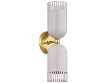 Mitzi Liba 16" Tall 2-Light Aged Brass Soft Peignoir White Wall Sconce MITH884102AGBSPG