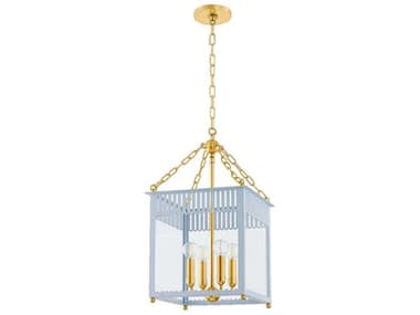 Mitzi Rosalie 17" 4-Light Aged Brass Soft Arctic Blue Lantern Pendant MITH932704LAGBSAO