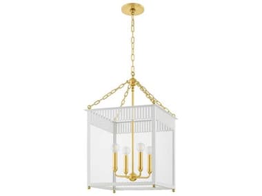 Mitzi Rosalie 17" 4-Light Aged Brass Soft Cream Lantern Pendant MITH932704LAGBSCR