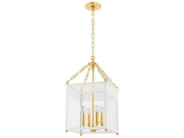 Mitzi Rosalie 13" 4-Light Aged Brass Soft Cream Lantern Mini Pendant MITH932704SAGBSCR