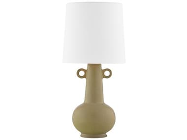 Mitzi Rikki Aged Brass White Linen Gray Table Lamp MITHL613201AAGBCRO