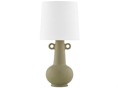 Mitzi Rikki Aged Brass White Linen Gray Table Lamp MITHL613201AAGBCRO