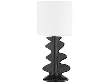 Mitzi Liwa Aged Brass Ceramic Gloss Black White Table Lamp MITHL684201AGBCGB
