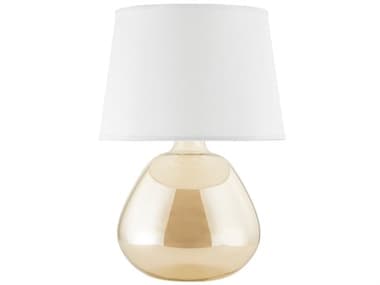 Mitzi Thea Aged Brass White Linen With Bottom Self Trim Glass Table Lamp MITHL776201AGB