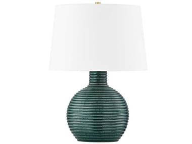 Mitzi Sara Aged Brass White Linen Green Table Lamp MITHL815201AGB