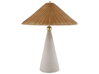 Mitzi Perilla Aged Brass Ceramic Windswept White Vintage Natural Wicker Woven Buffet Lamp MITHL968201AGBCDW