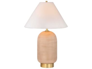 Mitzi Raven Aged Brass White Linen Fabric Pink Buffet Lamp MITHL972201AGB