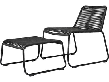Modloft Outdoor Barclay Dark Gray Cord Steel Wicker Lounge Chair with Ottoman MLODEPANLCFTGRA