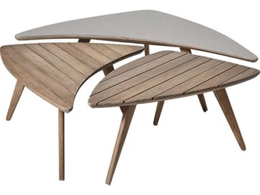 Modloft Outdoor Triplica Weathered Eucalyptus 42'' Wide Concrete Wood Coffee Table MLODETRIADSET