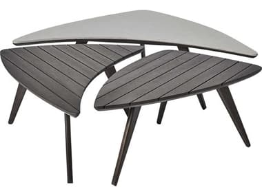 Modloft Outdoor Triplica Dark Eucalyptus 42'' Wide Concrete Wood Coffee Table MLODETRIGRPSET