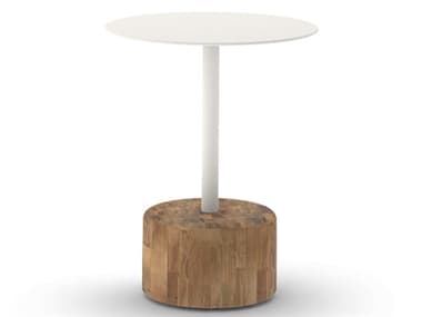 MamaGreen Glyph Aluminum Teak 16'' Wide Round Low Table MMGGLY03