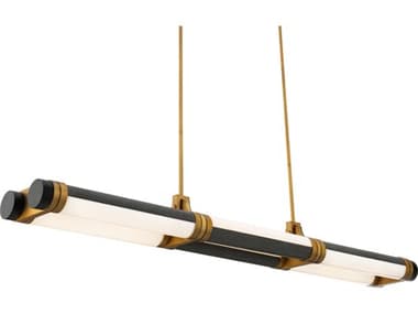 Modern Forms Catania 1-Light Bassalt Stone Aged Brass Cylinder Linear Island Pendant MOFPD6548BVAB